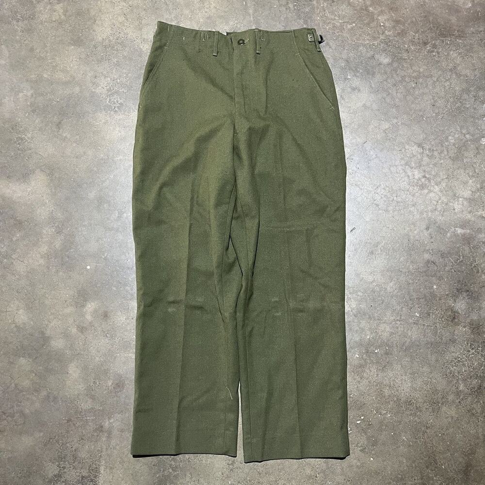 Vintage WW2 Army Green Wool Wide Leg Pants 32x28